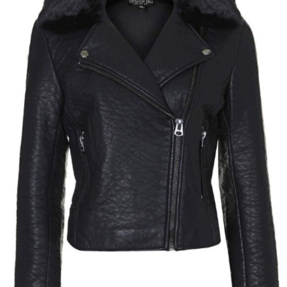 TOPSHOP Tall Faux Leather Biker Jacket - Picture 2 of 7